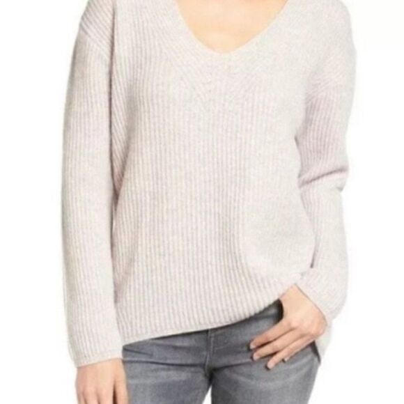 Madewell Womens Pale Purple Lilac Woodside 100% Wool Ribbed V Neck Sweater Sz XS - Picture 1 of 9
